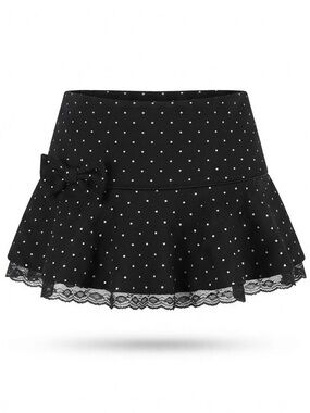 LUCCI Winter Polka Dot Ruffled Mini Skirt with Lace Trim